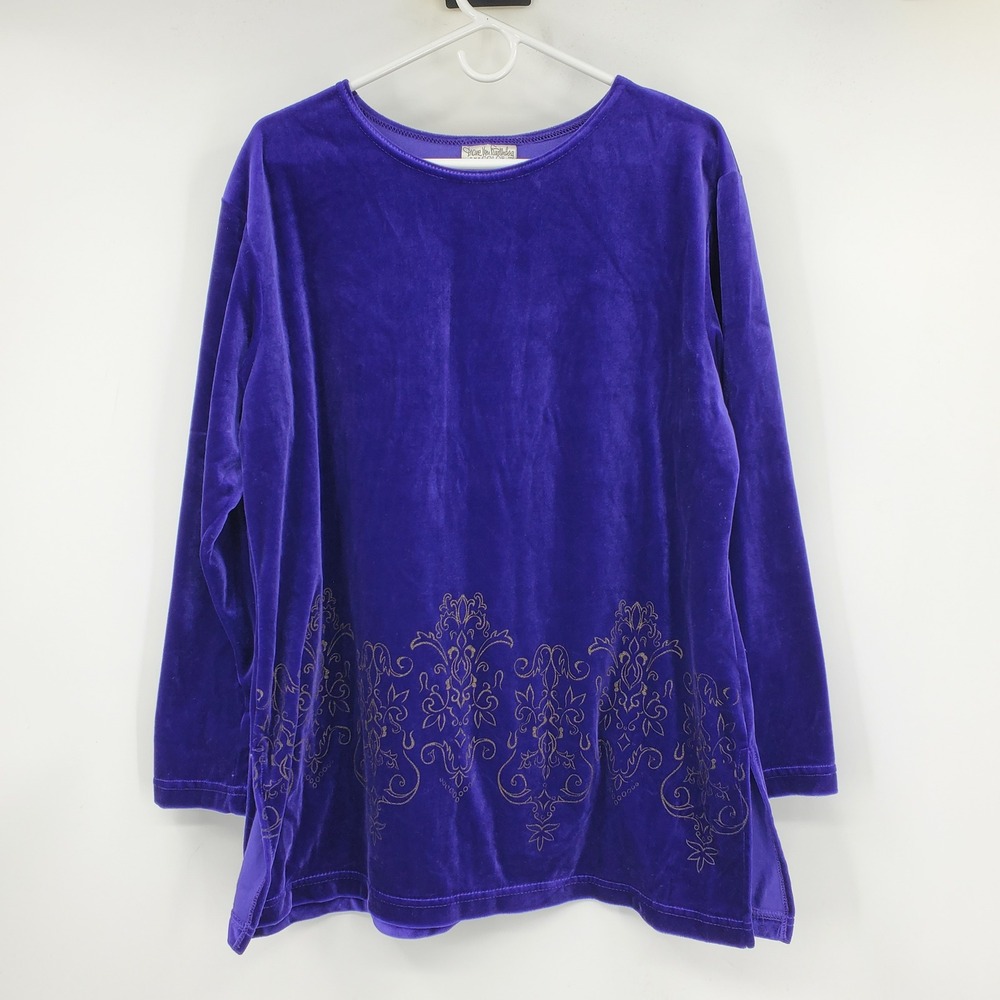 Diane Von Furstenberg Purple Velour Gold‎ Damask Tunic Top Womens Large Vintage